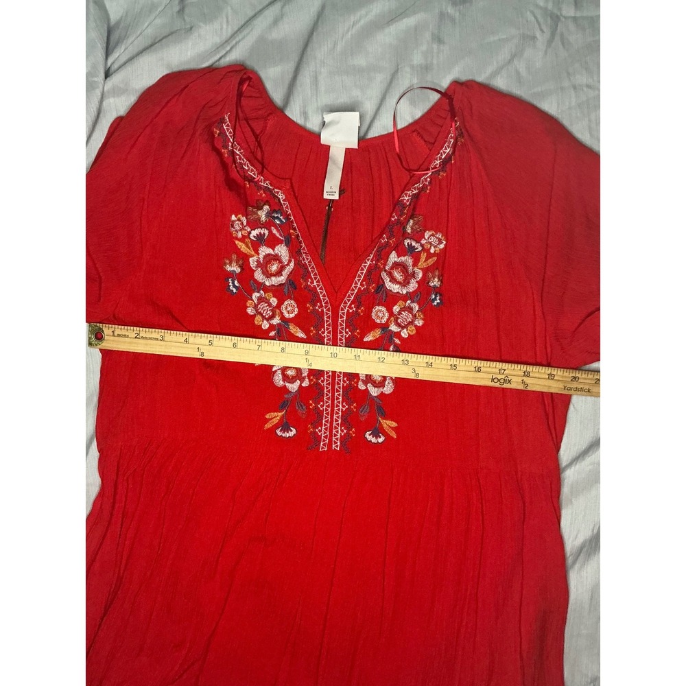 Knox Rose Boho Red Embroidered Tiered Dress Size Large Festival Cottagecore - Picture 5 of 10